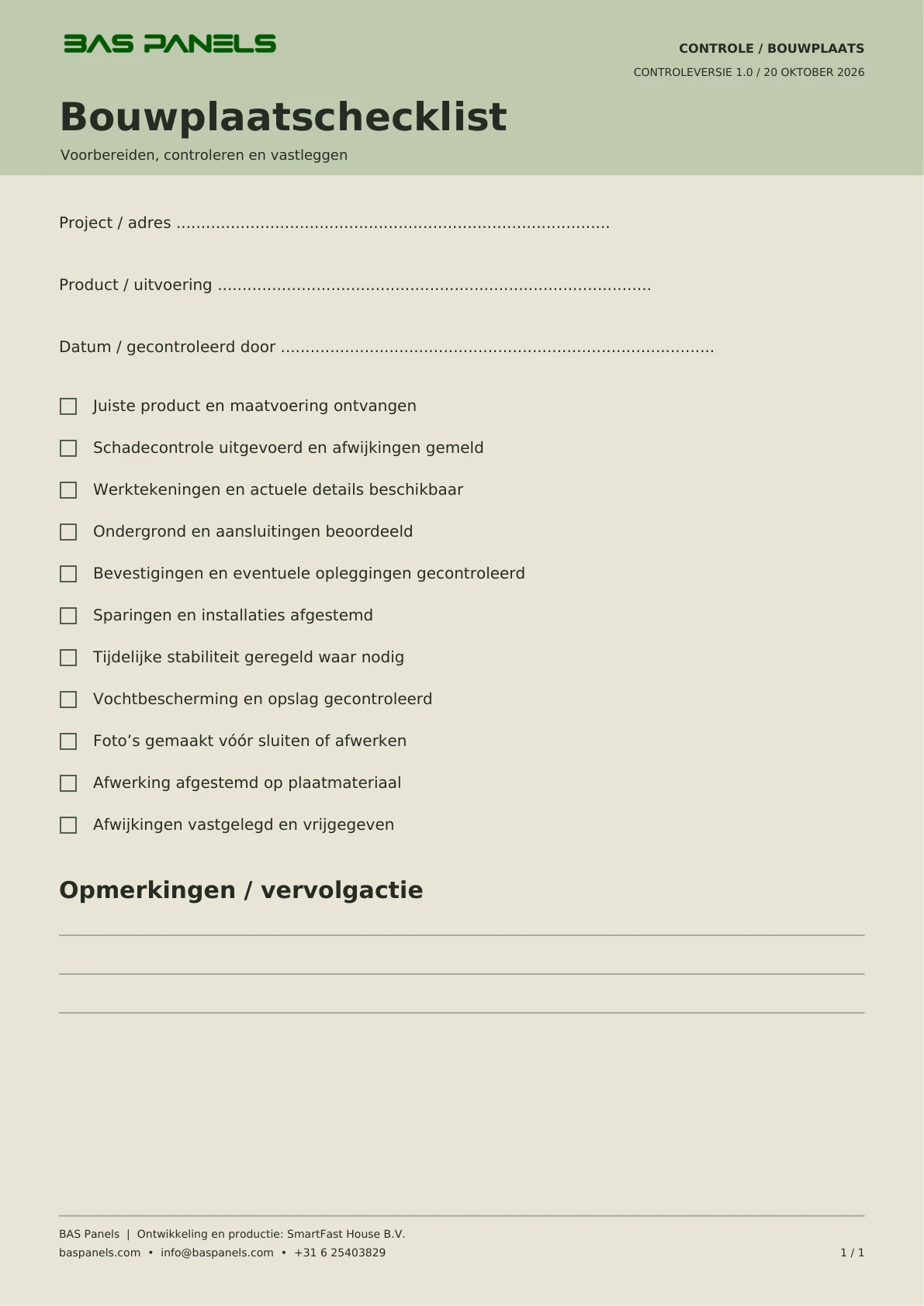 Bouwplaatschecklist — pagina 1
