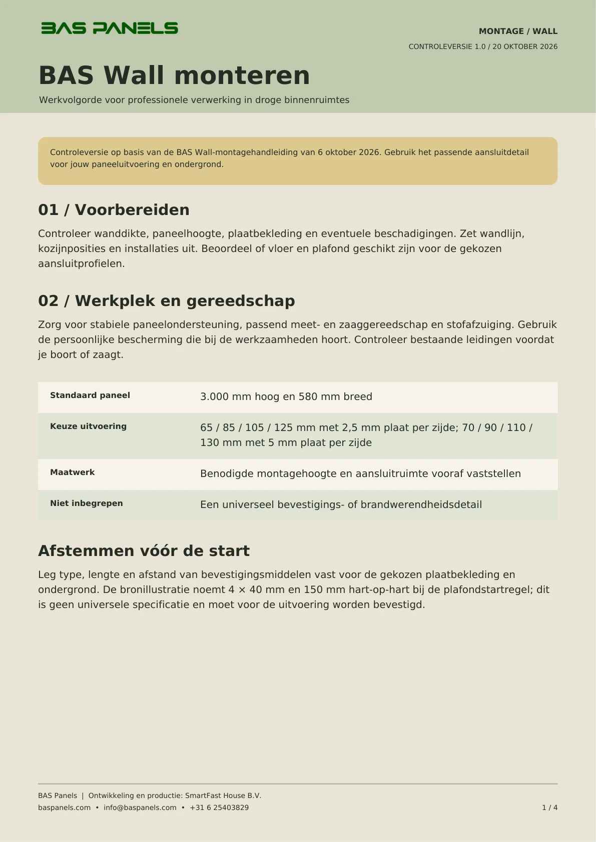 Montagehandleiding BAS Wall — pagina 1