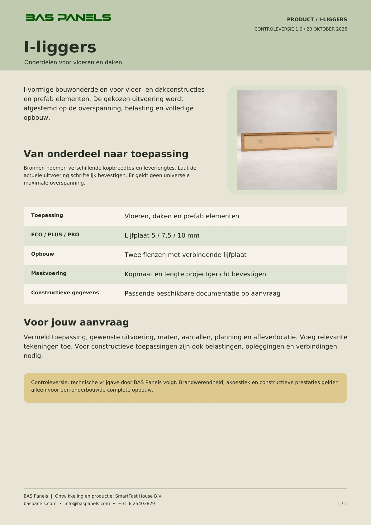 Productblad I-liggers — pagina 1