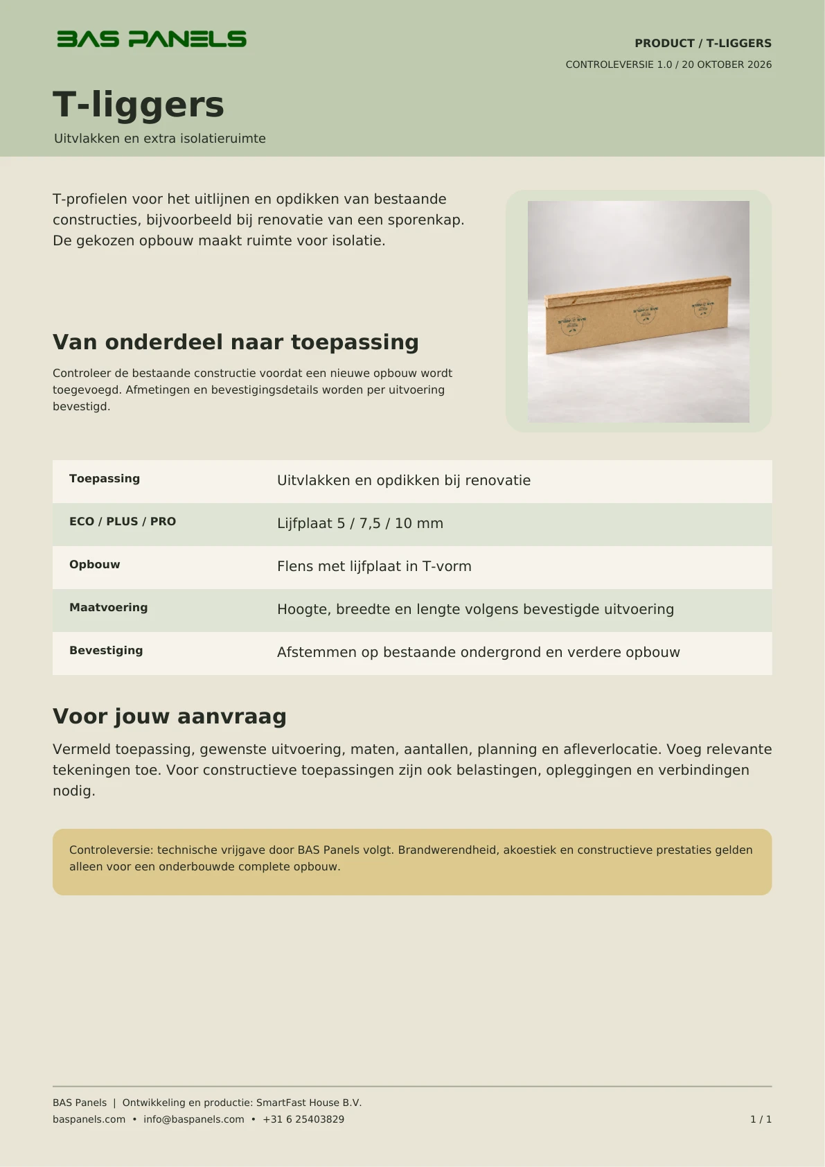Productblad T-liggers — pagina 1