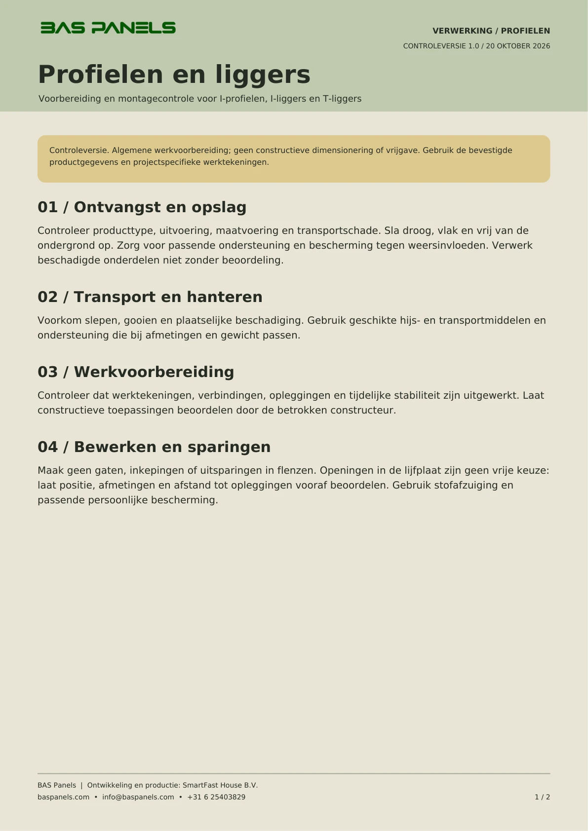 Verwerking profielen en liggers — pagina 1